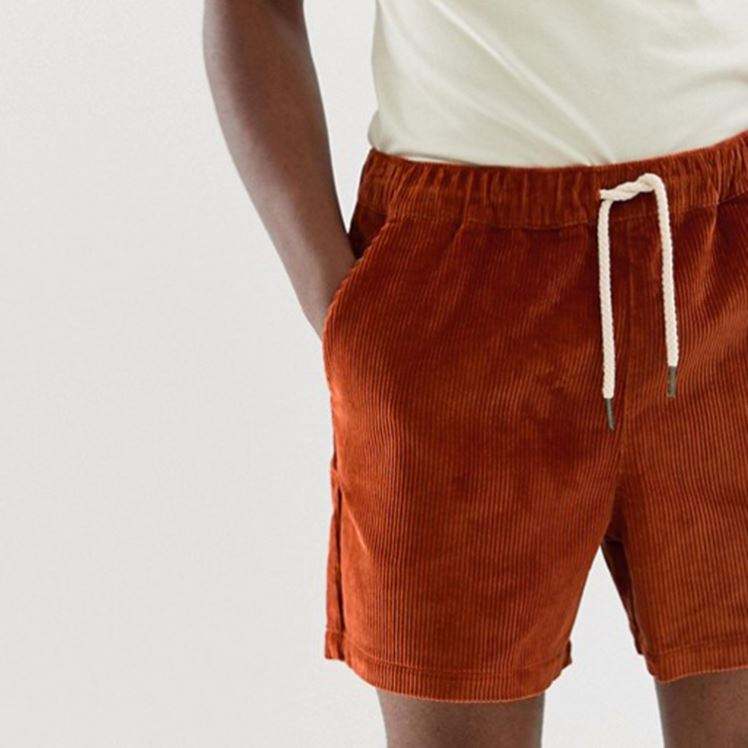 Wholesale Embroidery Cotton Drawstring Slim Shorts In Rust Cord