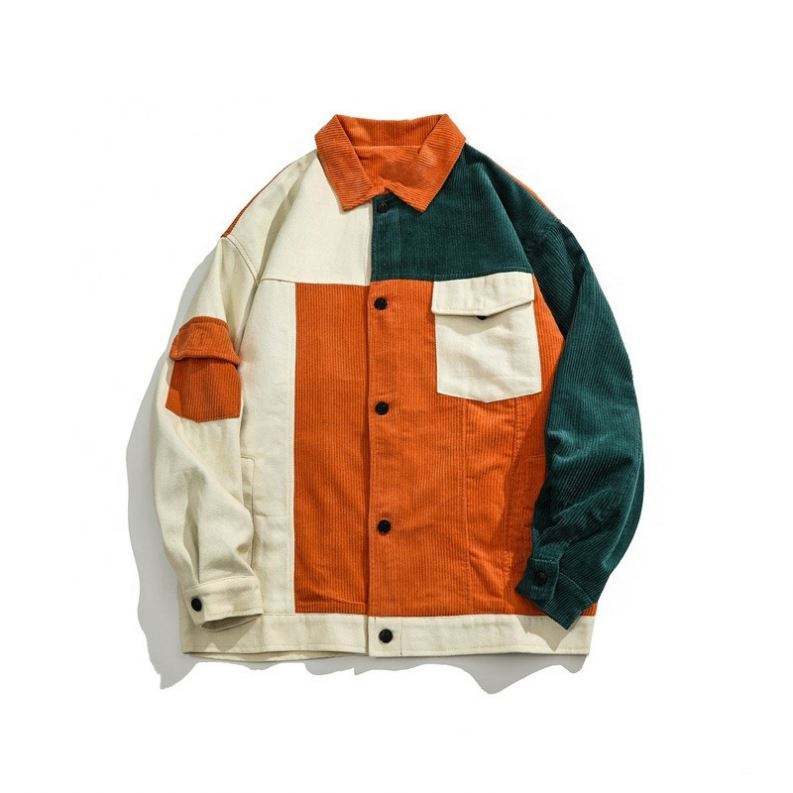 OEM Manufacturer Customized Men's Color Blocking Casual Pocket Long Sleeve Lapel Coat Jacket