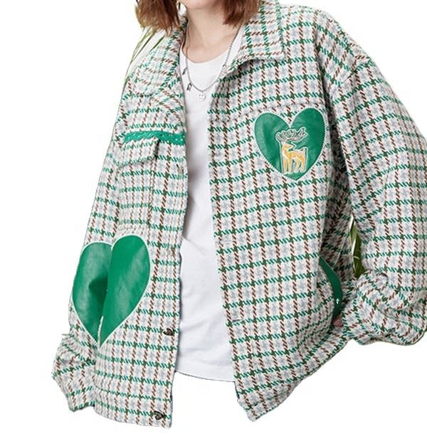 Oem Manufacturer Wholesale Custom Plus Sizes Fashion Denim Printed Love Pattern Casual Loose Coat Jacket