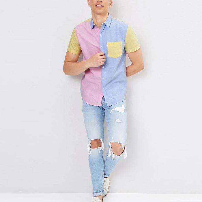 OEM ražotāja jaunākie kreklu modeļi Vīriešu apģērbi Klasiski pieguļoši pogām Colorblock kokvilnas krekli vīriešiem