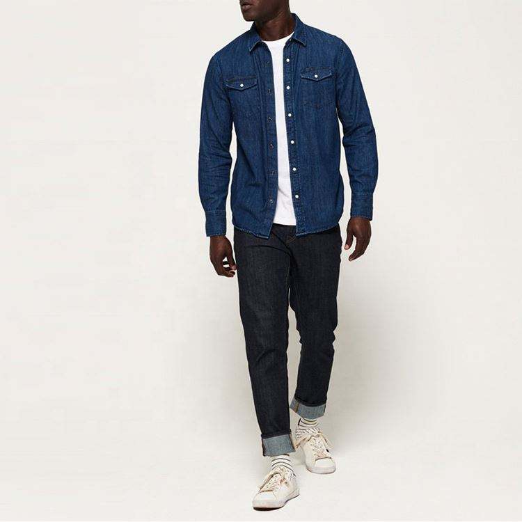 OEM Manufacturer Plus Size Mens Shirts Jeans Latest Design Washed Denim Shirt Regular Fit Casual Men Shirts