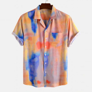 Fabricante OEM camisa casual de verão com estampa de tintura masculina camisa de poliéster de manga curta