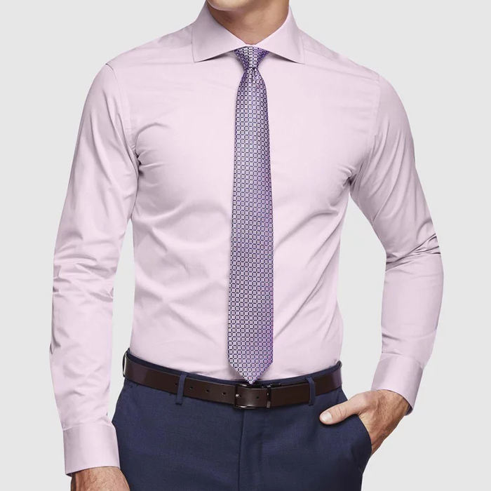 Camisa de vestir para hombre del nuevo estilo de la moda del fabricante del OEM Camisa rosada del Dobby del ajuste delgado de la manga larga