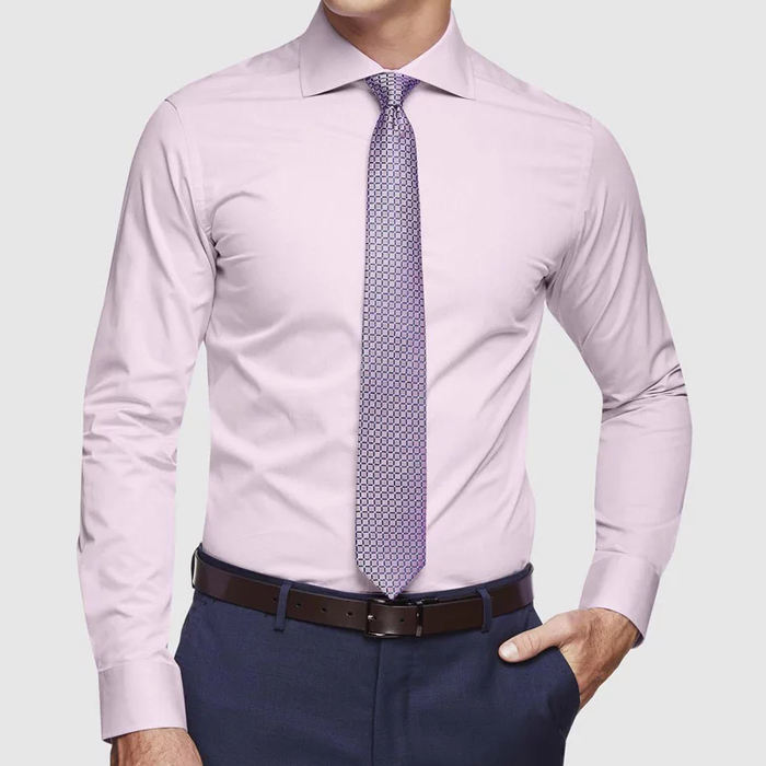 Nhà sản xuất OEM Phong cách thời trang mới Áo sơ mi nam dài tay Slim Fit màu hồng Dobby