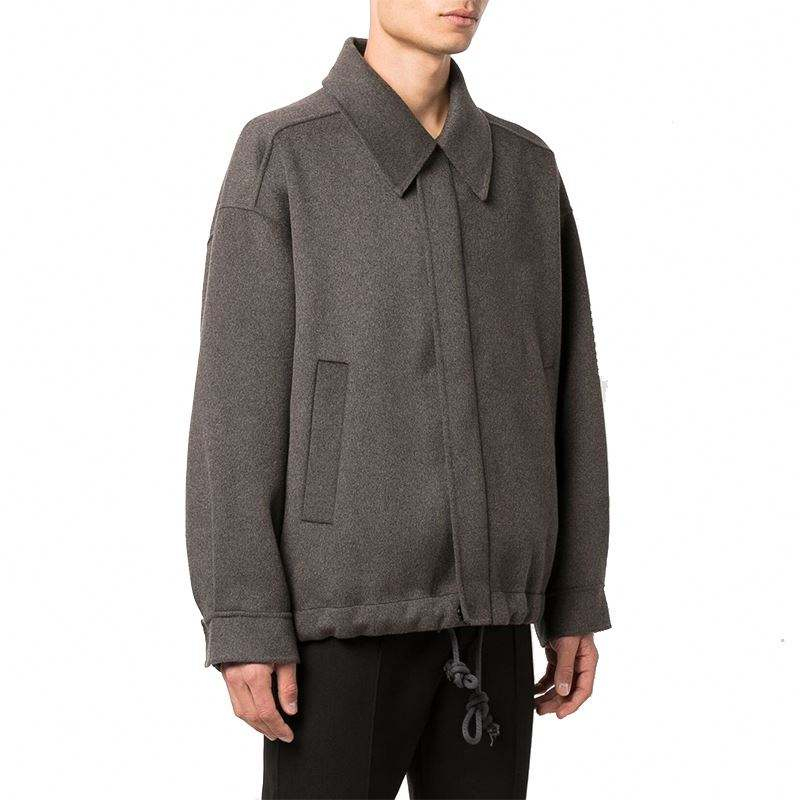 OEM Manufacturer Custom Men High Quality Long Sleeve Turn-Down Collar Drawstring Hem Design Zipper Bomber Jacket