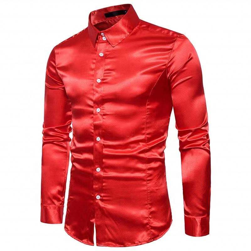 OEM Manufacturer 2022 New Autumn European Men's Casual Solid Color Bright Face Long Sleeve Slim Lapel Shirt