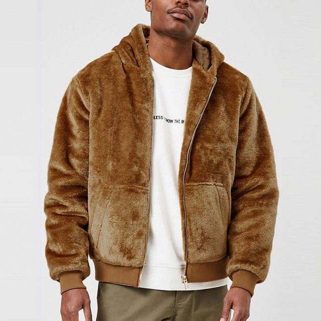 Winter Clothing Faux Fur Hooded Quilted Mens Jackets Coats