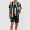 OEM Manufacturer New Fashion Style Green Vertical Stripe Short Sleeve Shirt Dropped Shoulders Oversized Hawaiian Shirts