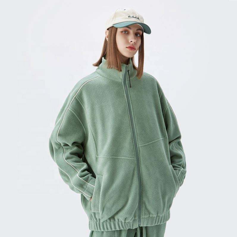 Oem Manufacturer Custom Street Polar Fleece Reflective Edge Men's And Women's Loose Casual Thicken Zipper Jacket