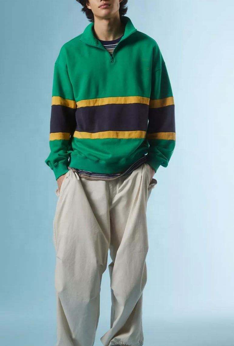 OEM Manufacturer Men's Cotton Polyester Zip Pullover Paneled Mock Neck Sweatshirt
