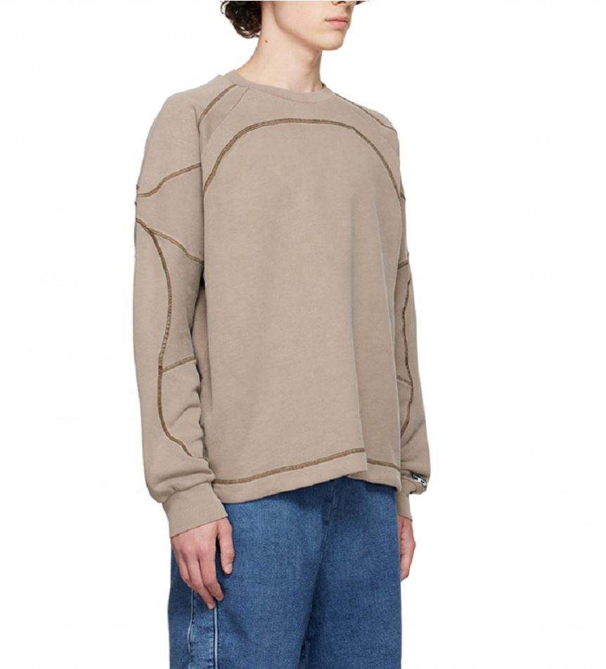 ຜູ້ຜະລິດ OEM Custom Cotton French Terry Mens Contrast Stitching Oversized Crewneck Sweatshirts