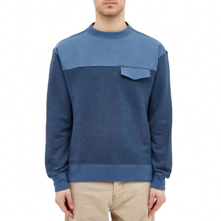 OEM Manufacturer Custom 100% Cotton Ribbed Trims Men Crew Neck Patchwork Color Block Sweatshirts With Chest Pocket