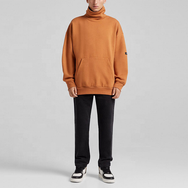 OEM Manufacturer Custom High Quality Cotton Fleece High Collar Oversized Drop Shoulder Sweatshirt Pullover Hoodies