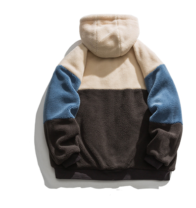 Oem Manufacturer Customized Color Block Men's Coat Casual Loose Lamb Wool Plus Size Jacket