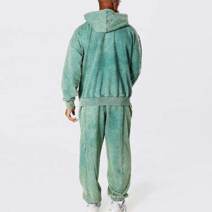 OEM Manufacturer Custom High Quality Oversized Plain Heavyweight Thick Green Vintage Washed Hoodies Pullover