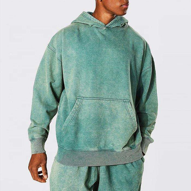 OEM Manufacturer Custom High Quality Oversized Plain Heavyweight Thick Green Vintage Washed Hoodies Pullover