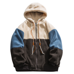 Oem Manufacturer Customized Color Block Men's Coat Casual Loose Lamb Wool Plus Size Jacket