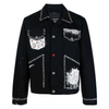 Oem Manufacturer Men New Style Black Bomber Fashion Single-Breasted Graphic Print Long Sleeve Denim Jacket