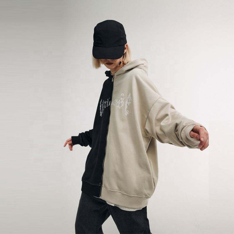 OEM Manufacturer Contrasting Color Stitching Hooded Sweater Trend Loose Casual Versatile Double-Layer Custom Hoodie Pullover Top