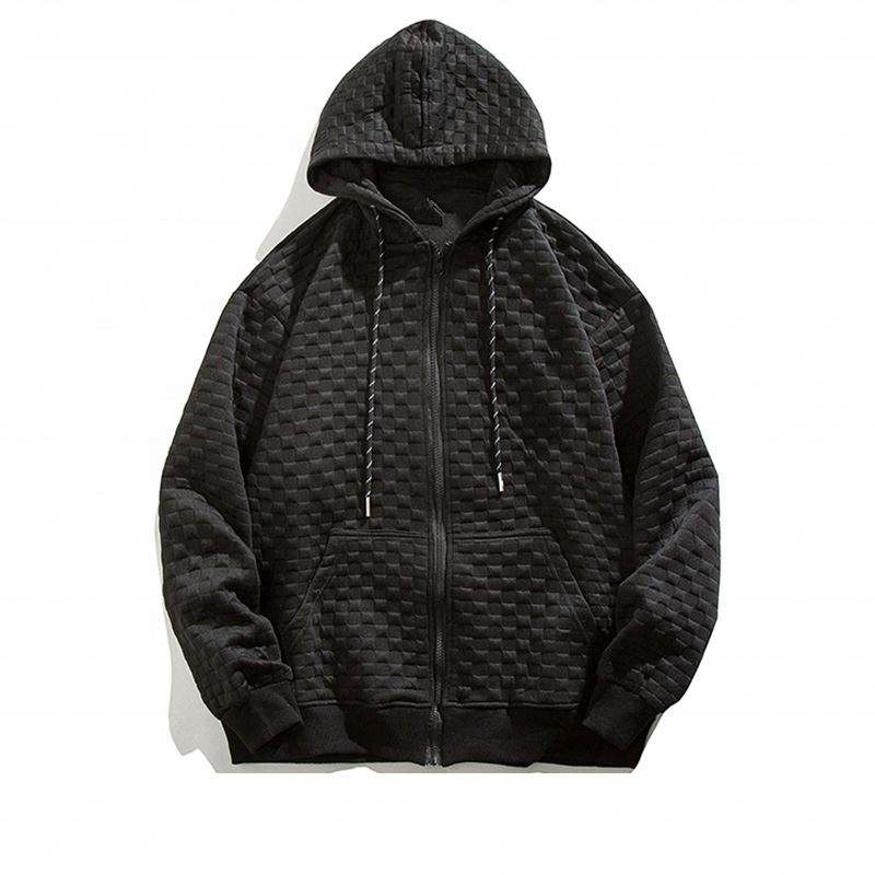 OEM Manufacturer Custom Quality Heavy Waffle Zip Up Plain Hoodie Pullover Unisex Zipper Knit Oversized Hoodie