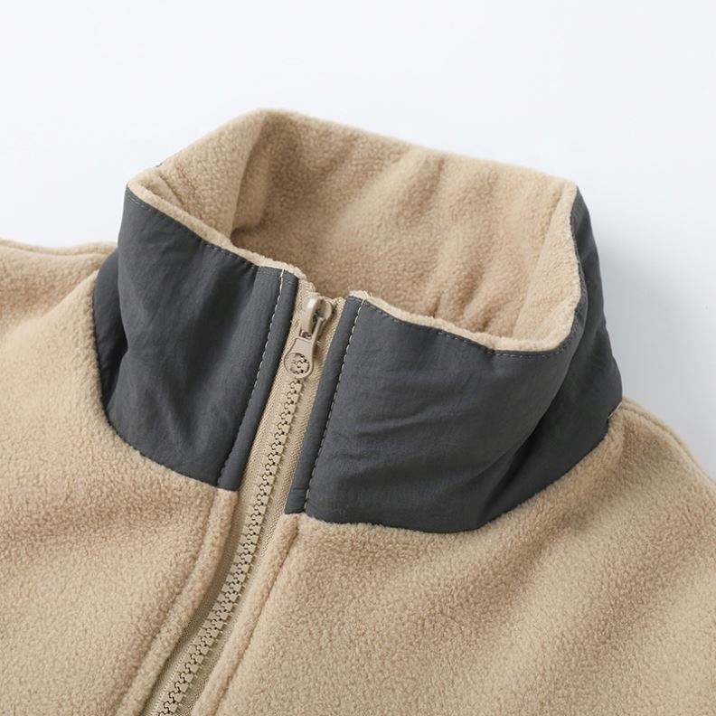 OEM Manufacturer Custom Logo Fall Winter Men's Contrast Color Micro Polar Fleece Blank Zipper Coat Windproof Plains Jacket