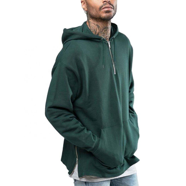 OEM Manufacturer Custom Blank Oversized Half Zip Pullover Sides Zippers Plain Hoodies Sweatshirt