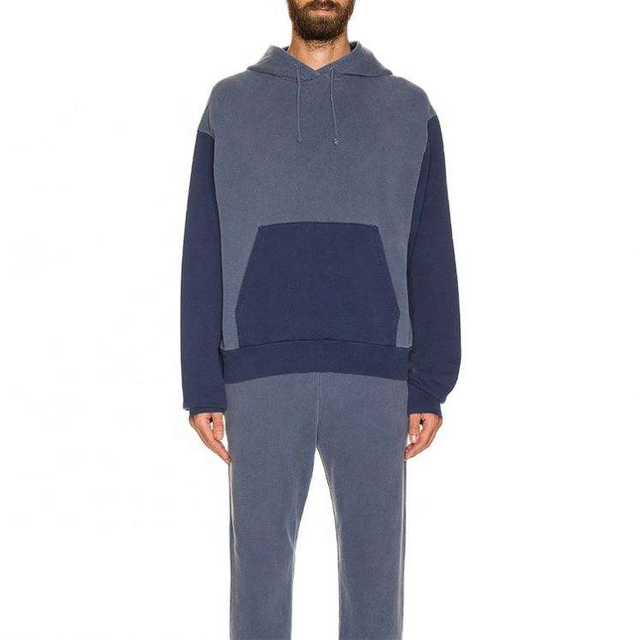 OEM Manufacturer Custom Mens Color Block Vintage Washed Patchwork Hoodie With Kangaroo Pocket
