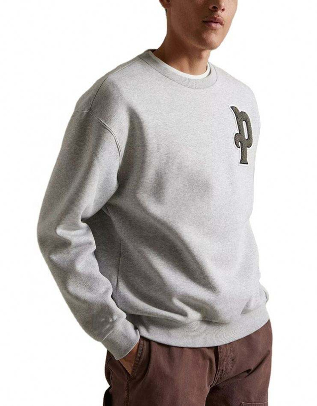 OEM Manufacturer Custom Mens Double Stitching Crew Neck Chenille Patches Letter Grey Color Sweatshirts Pullover