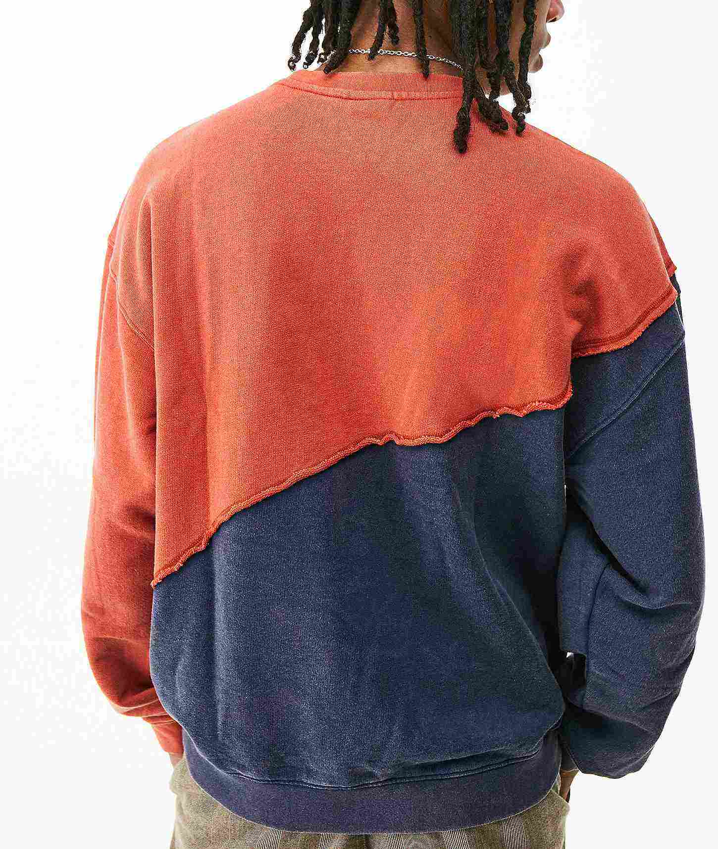 OEM Manufacturer Custom Men Cotton Oversized Color Block Raw Hem Stitching Crew Neck Sweatshirts