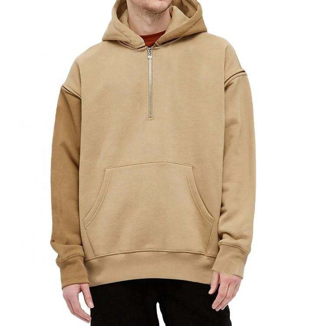 OEM Manufacturer Custom Heavyweight Oversized Color Block Detachable Sleeves One Third Zipper Hoodies Pullover