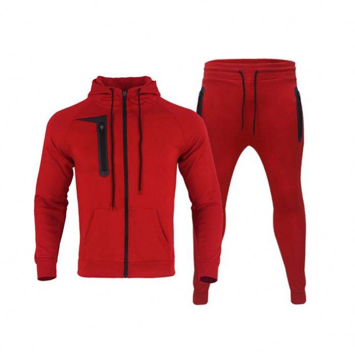 ເສື້ອຍືດແບບມືອາຊີບ Customized Color Solid Zip Up Hoodie Joggers Sets Men two Piece Sweatsuit