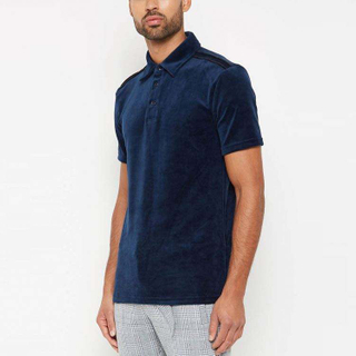 Custom Embroidery Logo Velour Longline Plain Blank Navy Velvet T Shirts Guangzhou Polo Shirts