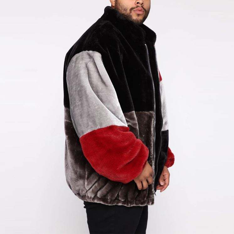 Colorblock Winter Jacket Men Long Sleeves Fur Oversized Plus Size Jacket Bomber