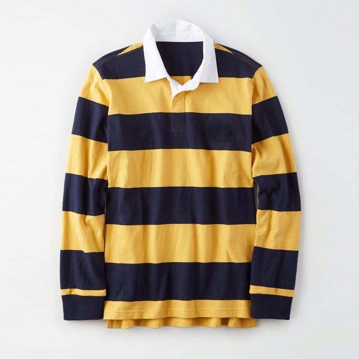 Mens Custom Logo Design Striped Long Sleeve Polo Shirt Golf Shirt
