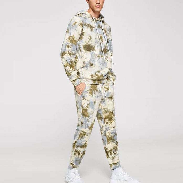 New Tracksuit Designs For Men Tie Dye Drawstring Hoodie & Sweatpants Set