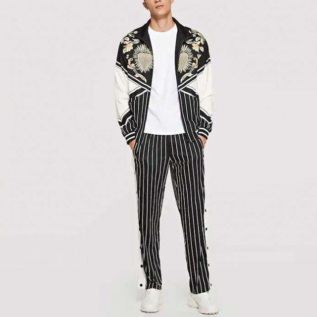 Partihandel Zip Up Jacket & Stripe Pant Set High Quality Tracksuit Set Men