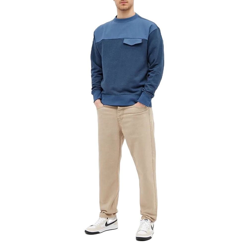 Pectus Pocket homines Custom 100% Cotton Jersey Ribbed Trims Crewneck Patchwork Sweatshirts