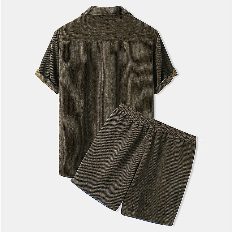 Custom Mens Corduroy Shirts Shorts Set Two Piece Shirt Shorts Tracksuit