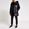 Men's Winter Wear Long Windbreaker Jacket Side Pockets Faux Fur Hood Slim Fit Zip-Up Puffer Jacket