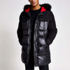 Men's Winter Wear Long Windbreaker Jacket Side Pockets Faux Fur Hood Slim Fit Zip-Up Puffer Jacket