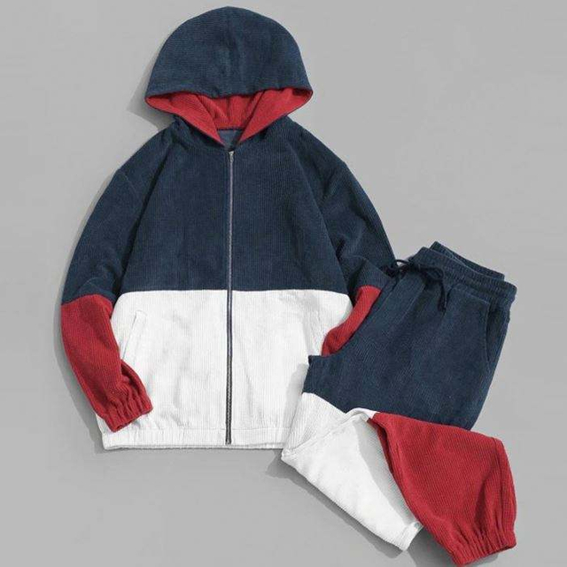 Prilagođeni logotip tracksuit blok u boji corduroy dvodijelni se postavlja muškarci jogging tracksuit