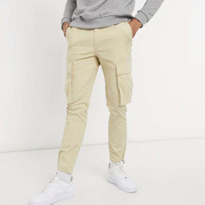 Hot Selling Streetwear Adjustable Toggle Cuffs Solid Color Mens Multi Pocket Cargo Pants