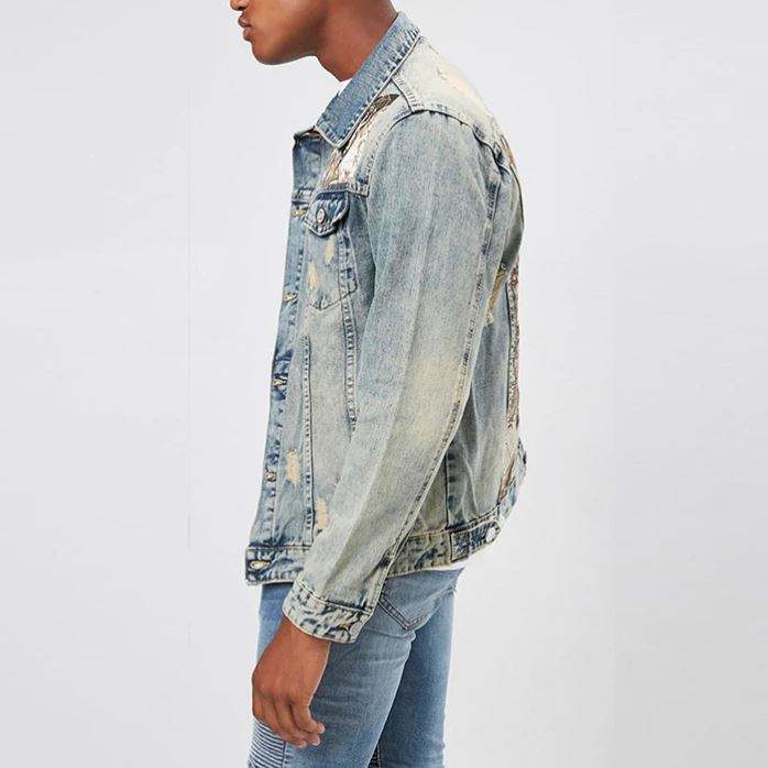 Giacca di jeans da uomo di nuovo design alla moda Altas grafica stampata giacche di jeans invecchiate per uomo 2020