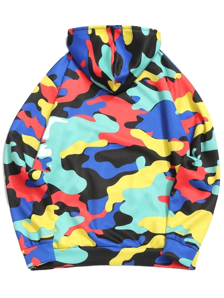 Custom Colorful Camouflage Print Kangaroo Pocket Casual Mens Hoodies Sweatshirts