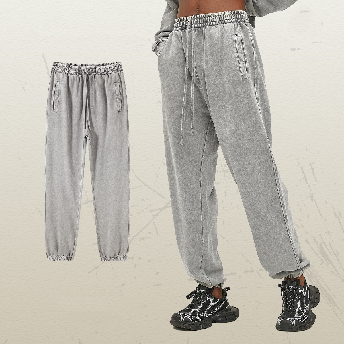 French Terry Heavyweight Streetwear 100% Cotton Straight Leg Oversized Flared Acid Wash Custom Men Joggers Sweatpants