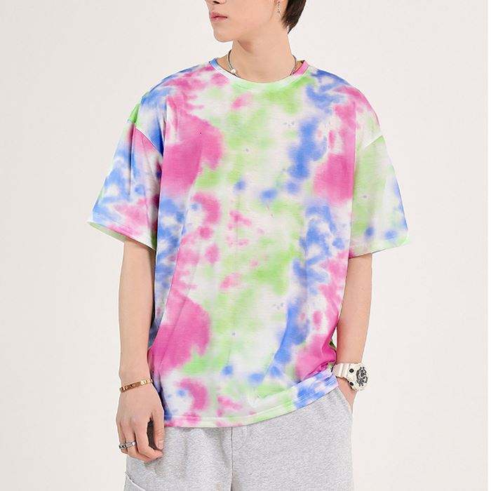 Oem Custom T-Shirt Personnalisable Round Neck T Shirt Short Sleeve Tie Dye Printed Men 100% Polyester T Shirt