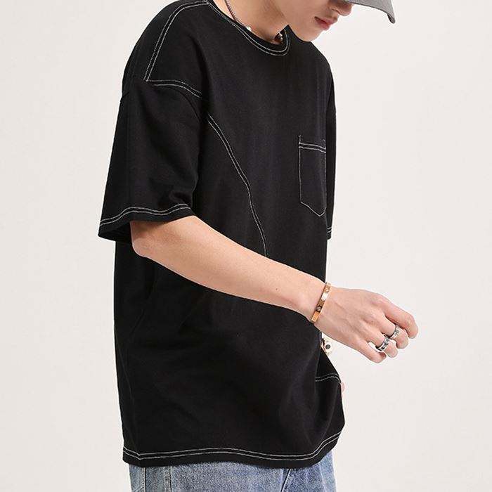Men Tshirt 2021 Custom Geometrical Pattern Print Tshirts Algodon Contrast Stitching Men Blank Tshirt