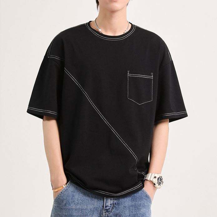 Men Tshirt 2021 Custom Geometrical Pattern Print Tshirts Algodon Contrast Stitching Men Blank Tshirt