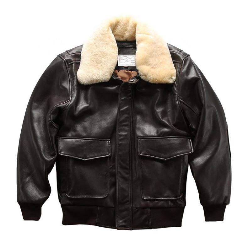 Oem Manufacturer Leather Wool Collar Flight Suit Sheep Retro Top Layer Cowhide And Cotton Short Plus Size Jacket