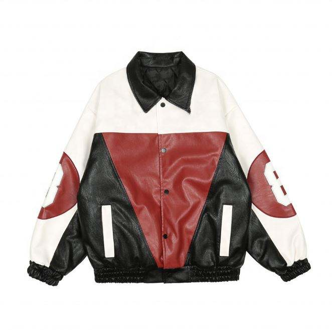 Oem Manufacturer Customized Casual Color Block Embroidery Plus Sizes Artificial Leather Men's Jacket